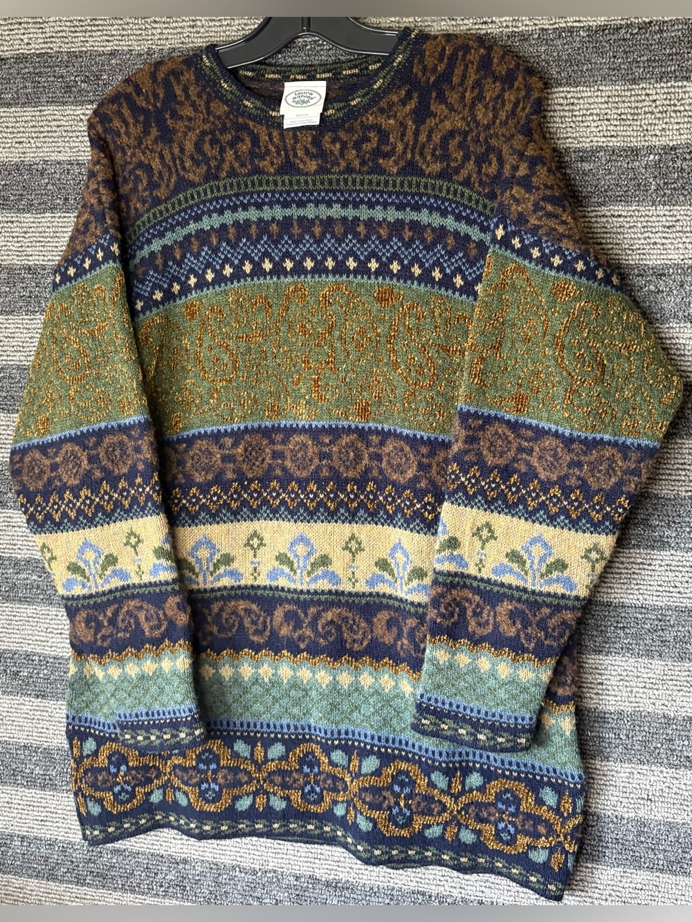 Vintage 90’s Laura Ashley Fair Isle Crewneck Wool Blend Long Sweater Medium EUC